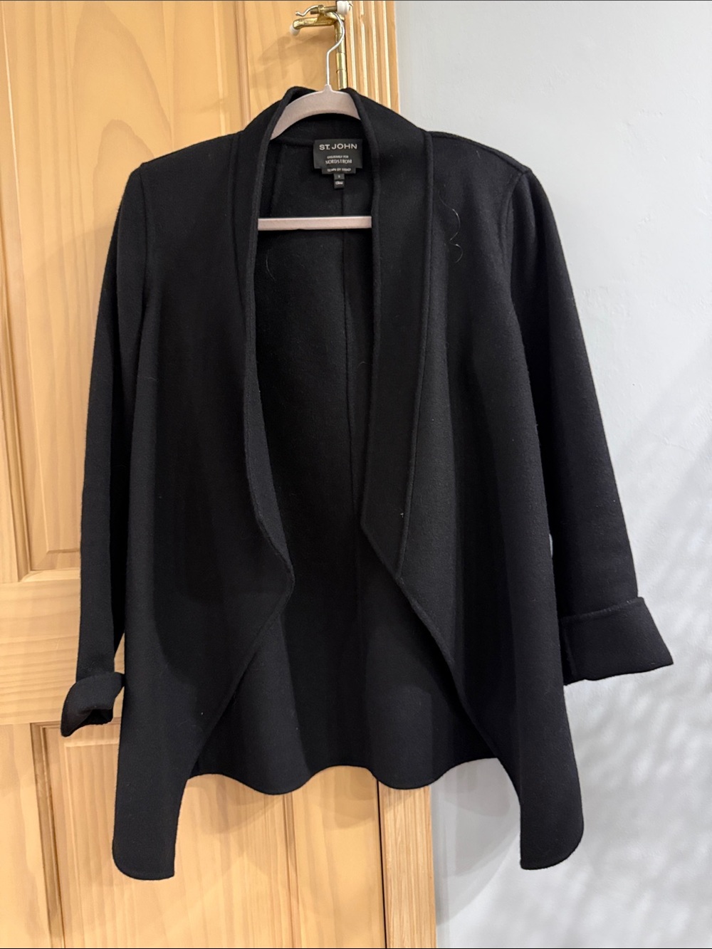 St. John Exclusively for Nordstrom Sewn by Hand Black Open Front Coat Size 8